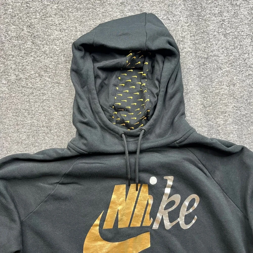 Nike Hoodie Womens 2X Black Gold Silver Graphic Logo Pullover CI1775-010 - Picture 3 of 16